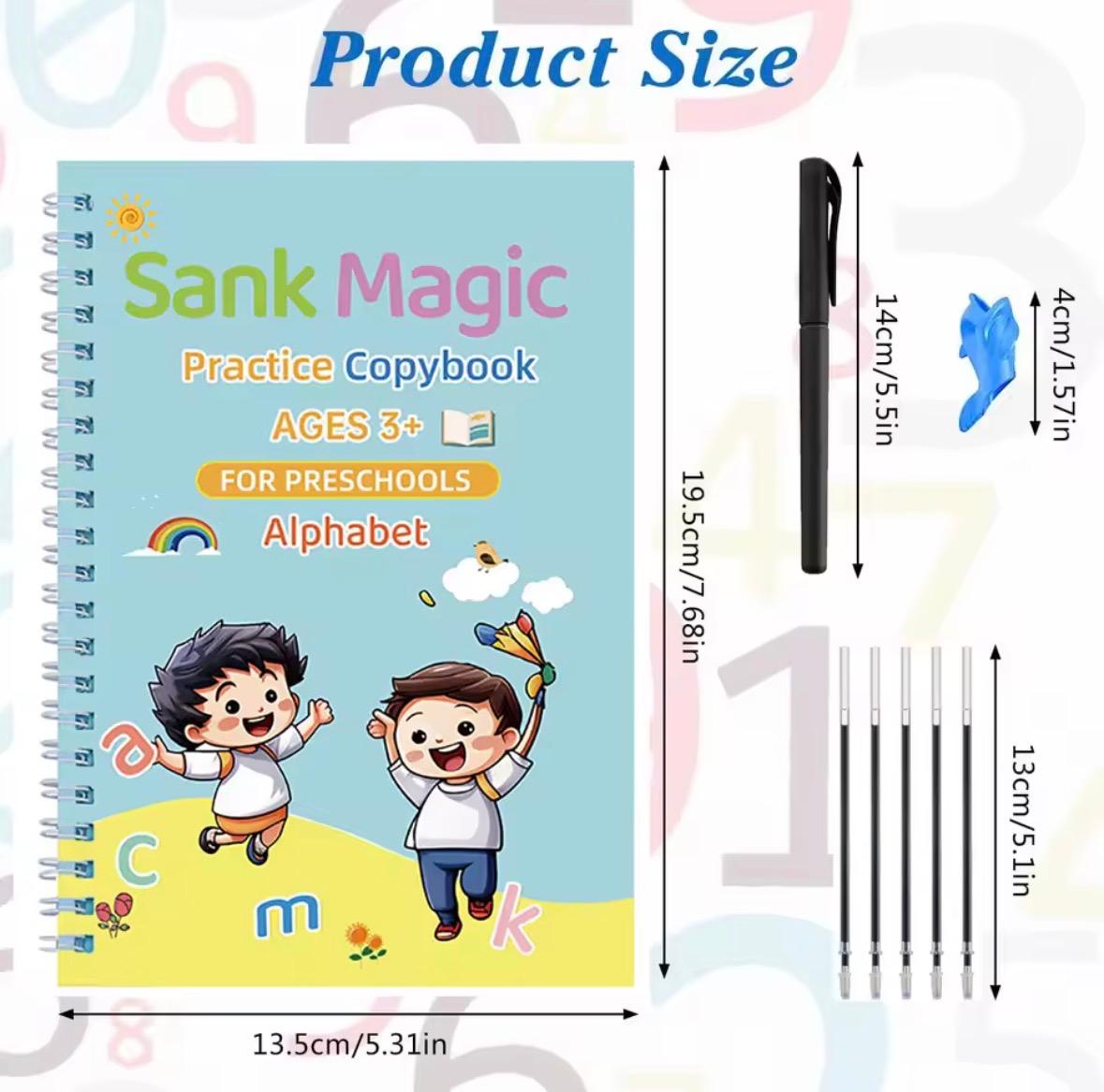 Kit de 4 Cuadernos Mágicos Reutilizables de Caligrafía para Niños / Abecedario, Números, Matemáticas y Dibujos