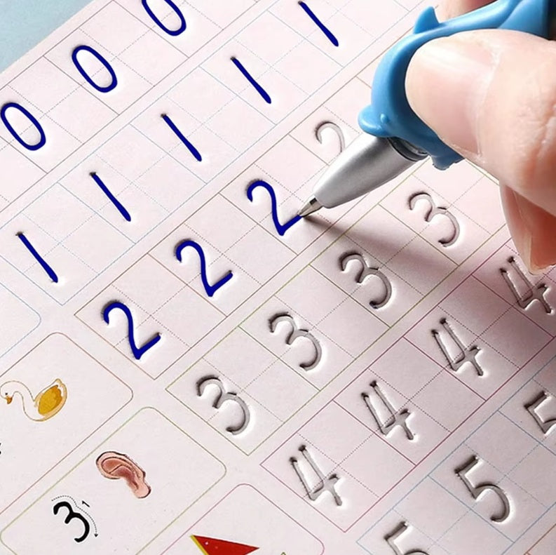 Kit de 4 Cuadernos Mágicos Reutilizables de Caligrafía para Niños / Abecedario, Números, Matemáticas y Dibujos